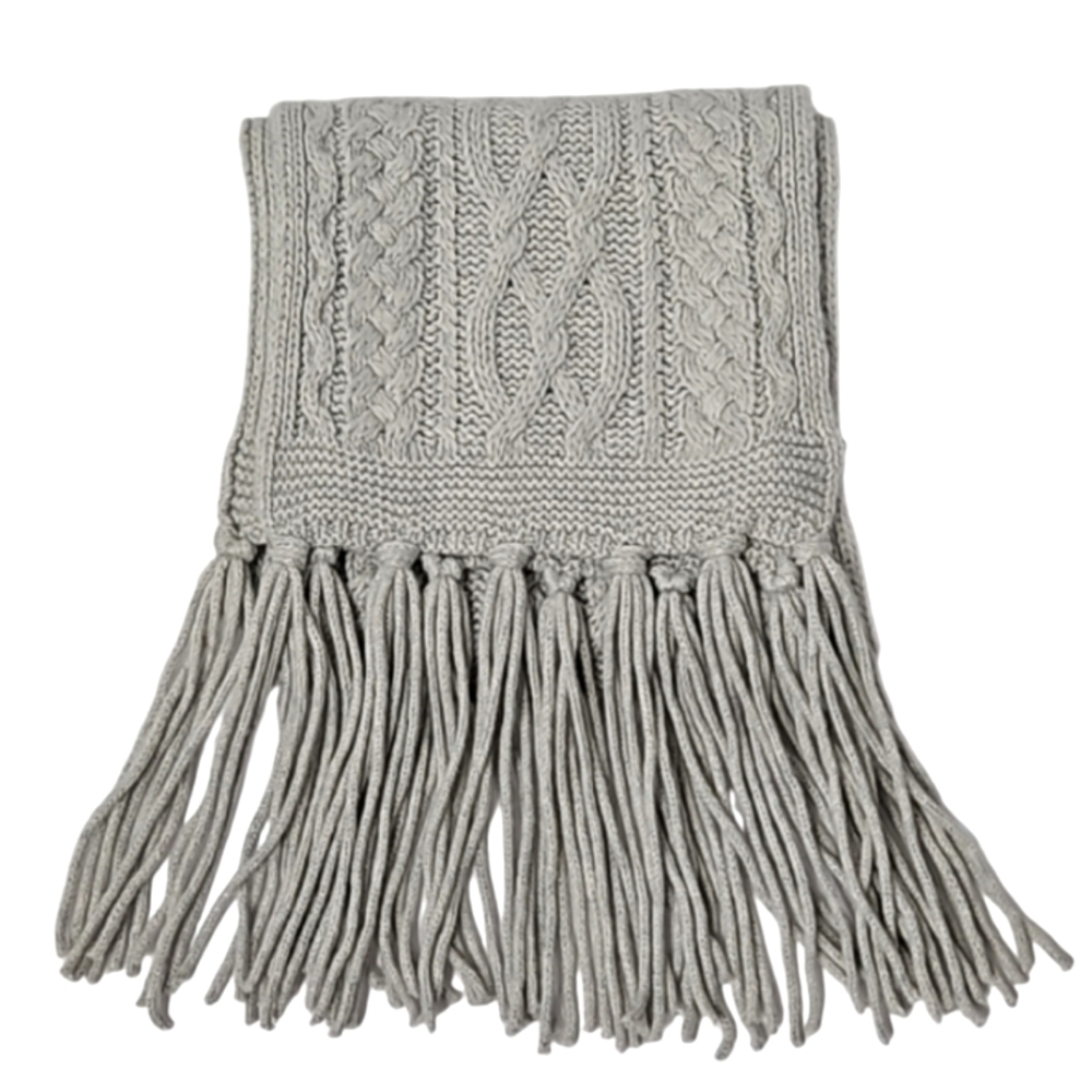 Banana Republic cable knit wool blend grey scarf fringes detail women's One size